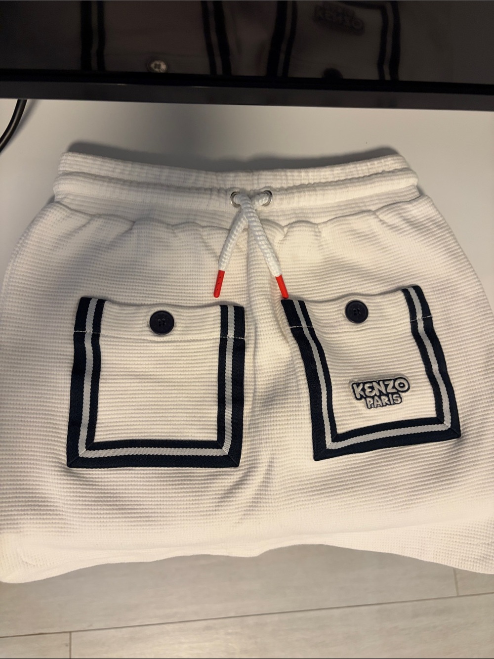 Kenzo Kids White Knit Skirt with Navy Trim